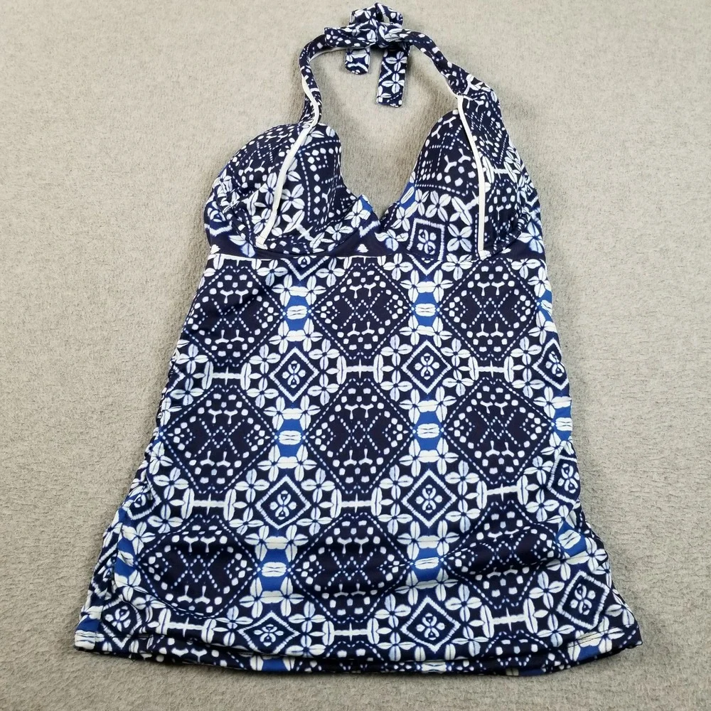 Tommy Bahama Tankini Swim Top Women MC Medium C Cup Blue White Geometric Halter
